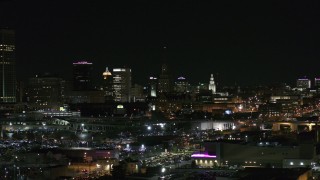 DX0002_205_030 - 5.7K aerial stock footage of a view of office towers at night, Downtown Buffalo, New York