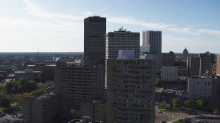 DX0002_208_003 - 5.7K aerial stock footage stationary view of Xerox Tower and Five Star Bank Plaza in Downtown Rochester, New York