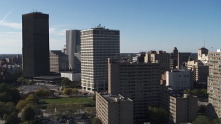 DX0002_208_005 - 5.7K aerial stock footage of orbiting Five Star Bank Plaza in Downtown Rochester, New York