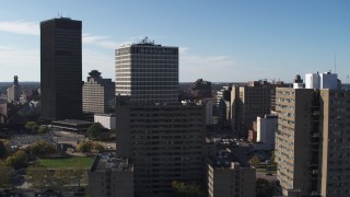 DX0002_208_007 - 5.7K aerial stock footage of a stationary view of Five Star Bank Plaza in Downtown Rochester, New York
