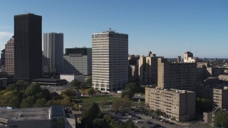 DX0002_208_009 - 5.7K aerial stock footage slowly orbit Five Star Bank Plaza in Downtown Rochester, New York