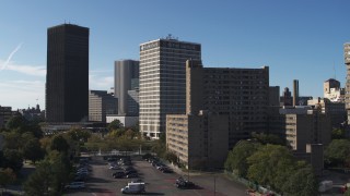 DX0002_208_010 - 5.7K aerial stock footage Xerox Tower, Five Star Bank Plaza and apartment complex in Downtown Rochester, New York
