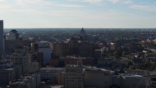 DX0002_208_035 - 5.7K aerial stock footage wide view of Kodak Tower seen from Downtown Rochester, New York