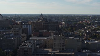 DX0002_208_037 - 5.7K aerial stock footage wide view of Temple Building in Downtown Rochester, New York