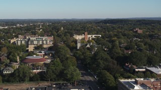 DX0002_208_040 - 5.7K aerial stock footage wide orbit of church in Rochester, New York