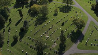 DX0002_211_008 - 5.7K aerial stock footage a bird's eye view of graves at Morningside Cemetery in Syracuse, New York