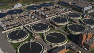 DX0002_211_015 - 5.7K aerial stock footage of a sewage treatment plant in Syracuse, New York