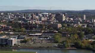 DX0002_212_007 - 5.7K aerial stock footage of passing the city's downtown area, Downtown Syracuse, New York