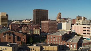 DX0002_213_045 - 5.7K aerial stock footage focus on Chase Tower while ascending, Downtown Syracuse, New York