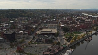 DX0002_216_002 - 5.7K aerial stock footage orbit and fly away from downtown area of Troy, New York
