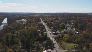 DX0002_216_034 - 5.7K aerial stock footage orbiting George Street through the small town of Fort Ann, New York