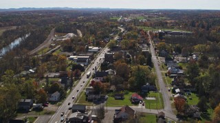 DX0002_216_037 - 5.7K aerial stock footage approach the small town of Fort Ann, New York, reveal George Street