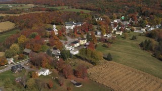DX0002_217_008 - 5.7K aerial stock footage of an orbit of the small town of Orwell, Vermont
