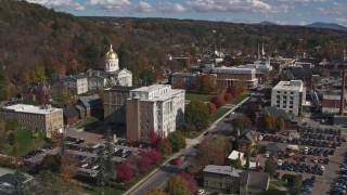 DX0002_218_022 - 5.7K aerial stock footage approach and fly away from government office and state capitol building, Montpelier, Vermont