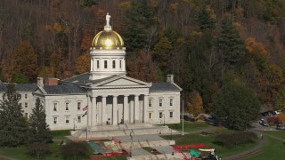 DX0002_218_040 - 5.7K aerial stock footage or orbiting the Vermont State House in Montpelier