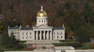 DX0002_218_041 - 5.7K aerial stock footage of slowly orbiting the Vermont State House in Montpelier