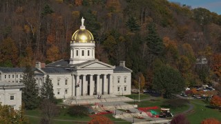 DX0002_218_042 - 5.7K aerial stock footage slow orbit of the front of the Vermont State House in Montpelier
