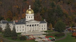 DX0002_218_044 - 5.7K aerial stock footage of circling the front of the Vermont State House in Montpelier