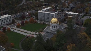 DX0002_219_019 - 5.7K aerial stock footage approach and descend by the capitol dome, Montpelier, Vermont
