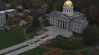 DX0002_219_026 - 5.7K aerial stock footage of the front steps of the capitol building, Montpelier, Vermont