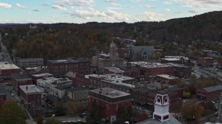 DX0002_219_030 - 5.7K aerial stock footage of orbiting city hall and downtown buildings, Montpelier, Vermont