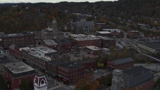 DX0002_219_043 - 5.7K aerial stock footage of flying by city hall in downtown, Montpelier, Vermont