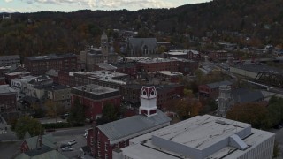 DX0002_219_044 - 5.7K aerial stock footage of a reverse view of city hall in downtown, Montpelier, Vermont