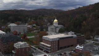 DX0002_219_054 - 5.7K aerial stock footage of circling the capitol building and buildings around the grounds, Montpelier, Vermont