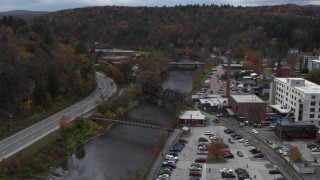 DX0002_219_055 - 5.7K aerial stock footage orbit bridges spanning the Winooski River, Montpelier, Vermont