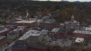 DX0002_219_058 - 5.7K aerial stock footage of flying way from the Blanchard Building and city hall in Montpelier, Vermont