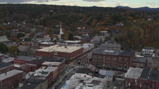 DX0002_219_059 - 5.7K aerial stock footage of approaching the Blanchard Building and City Center in Montpelier, Vermont