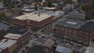 DX0002_219_060 - 5.7K aerial stock footage of the Blanchard Building and City Center on Main Street, Montpelier, Vermont