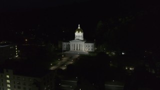 DX0002_221_002 - 5.7K aerial stock footage of circling the Vermont State Capitol at night, Montpelier, Vermont