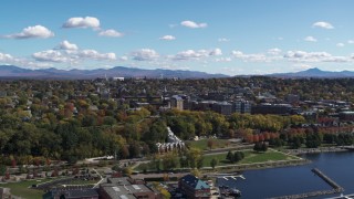 DX0002_222_004 - 5.7K stock footage aerial video of circling Waterfront Park and the downtown area in Burlington, Vermont
