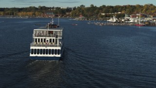 DX0002_224_046 - 5.7K aerial stock footage orbit around a ferry on Lake Champlain, Burlington, Vermont