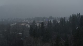 DX0002_227_024 - 5.7K aerial stock footage focus on Christmas trees during descent, Leavenworth, Washington