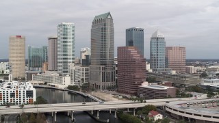 DX0003_229_008 - 5.7K aerial stock footage a view of skyscrapers while descending, Downtown Tampa, Florida
