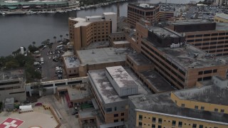 DX0003_229_023 - 5.7K aerial stock footage of an orbit of part of the hospital complex in Tampa, Florida