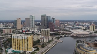 DX0003_229_040 - 5.7K aerial stock footage reverse view of the city skyline, Downtown Tampa, Florida