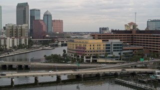 DX0003_230_002 - 5.7K aerial stock footage orbit a waterfront hospital in Tampa, Florida