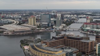 DX0003_230_012 - 5.7K aerial stock footage of waterfront convention center and hotels in Downtown Tampa, Florida