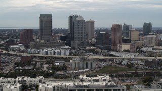 DX0003_230_023 - 5.7K aerial stock footage of flying by the downtown skyline, Downtown Tampa, Florida