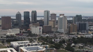 DX0003_230_037 - 5.7K aerial stock footage slowly flying by the downtown skyline, Downtown Tampa, Florida