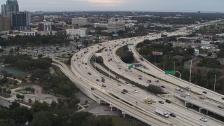 DX0003_231_002 - 5.7K aerial stock footage a stationary view of freeway traffic in Tampa, Florida