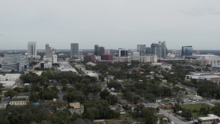 DX0003_233_045 - 5.7K aerial stock footage wide view of the city's skyline, Downtown Orlando, Florida