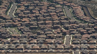 FG0001_000137 - 4K aerial stock footage of tract homes in Rancho Cucamonga, California