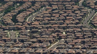 FG0001_000138 - 4K aerial stock footage of suburban tract homes in Rancho Cucamonga, California