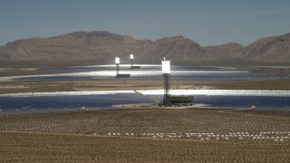 FG0001_000178 - 4K aerial stock footage of power towers and mirrors of the Ivanpah Solar Electric Generating System in California