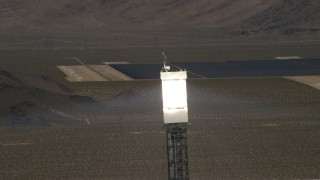 FG0001_000183 - 4K aerial stock footage top of a power tower at the Ivanpah Solar Electric Generating System in California