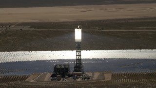 FG0001_000187 - 4K aerial stock footage orbit one of arrays at the Ivanpah Solar Electric Generating System in California